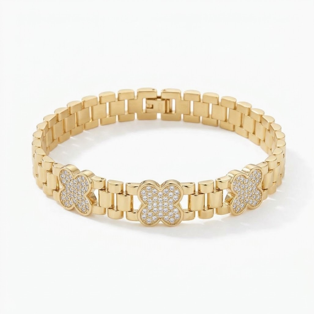 Role-x Three Crystal Clover Link Bracelet(19cm)✨