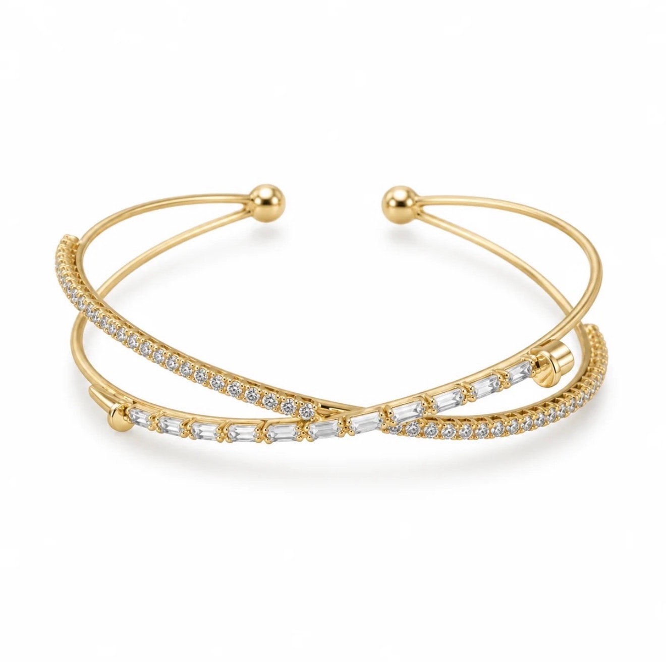 CRISSCROSS X CRYSTAL OPEN BANGLE